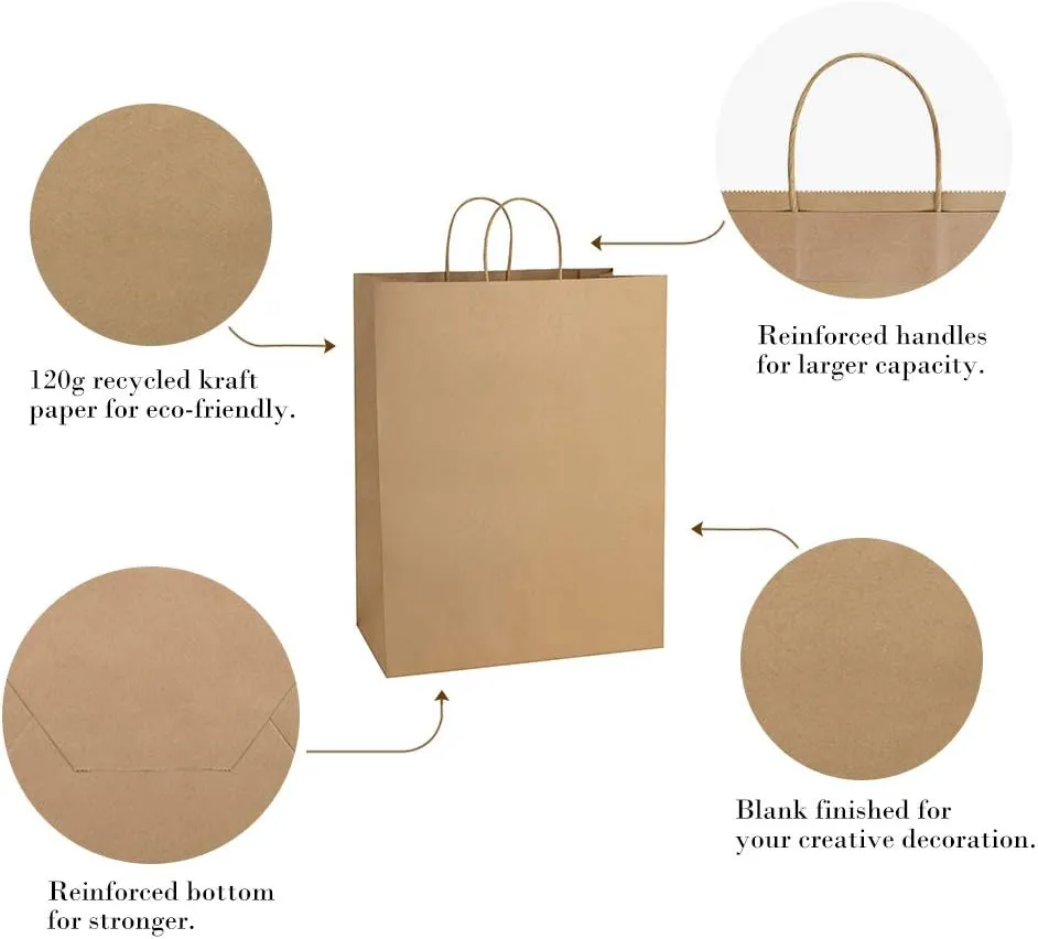 BagDream Paper Bags 13x7x17 50Pcs Gift Bags, Party Bags, Shopping Bags, Retail Bags, Merchandise Bags, Recycled Brown Kraft Paper Bags with Handles Bulk