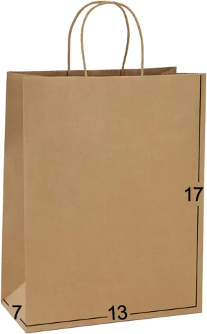 BagDream Paper Bags 13x7x17 50Pcs Gift Bags, Party Bags, Shopping Bags, Retail Bags, Merchandise Bags, Recycled Brown Kraft Paper Bags with Handles Bulk