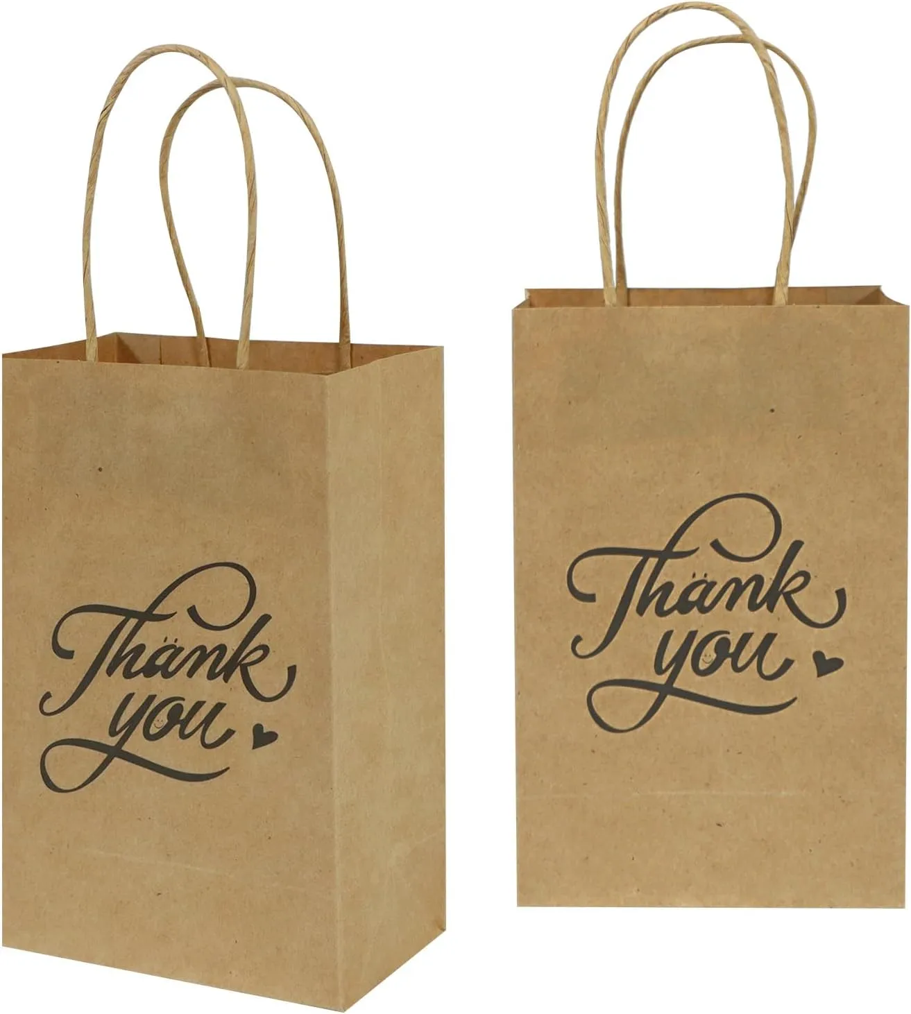 bagmad 100 Pack 5.25x3.25x8 Inch Small Brown Paper Gift Bags with Handles Bulk, Thank You Kraft Paper Bags for Party Favors Grocery Retail Shopping Wedding Craft Cub Sacks (Plain Natural, 100pcs)
