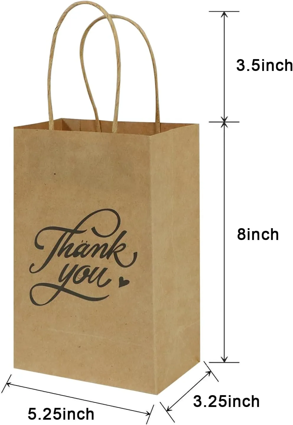bagmad 100 Pack 5.25x3.25x8 Inch Small Brown Paper Gift Bags with Handles Bulk, Thank You Kraft Paper Bags for Party Favors Grocery Retail Shopping Wedding Craft Cub Sacks (Plain Natural, 100pcs)