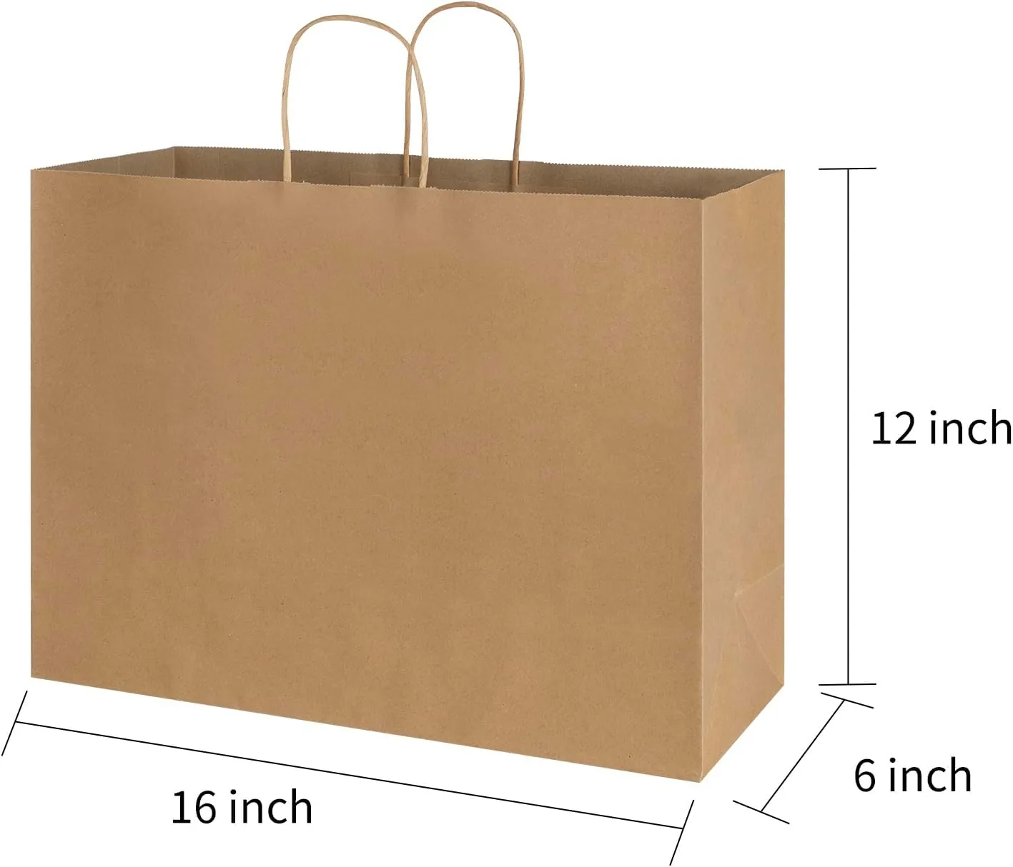 bagmad 50 Pack 16x6x12 Inches Large Plain Natural Brown Kraft Paper Bags with Handles Bulk for Shopping Wedding Grocery Retail Merchandise Business Craft Gift Bags(50 Count)