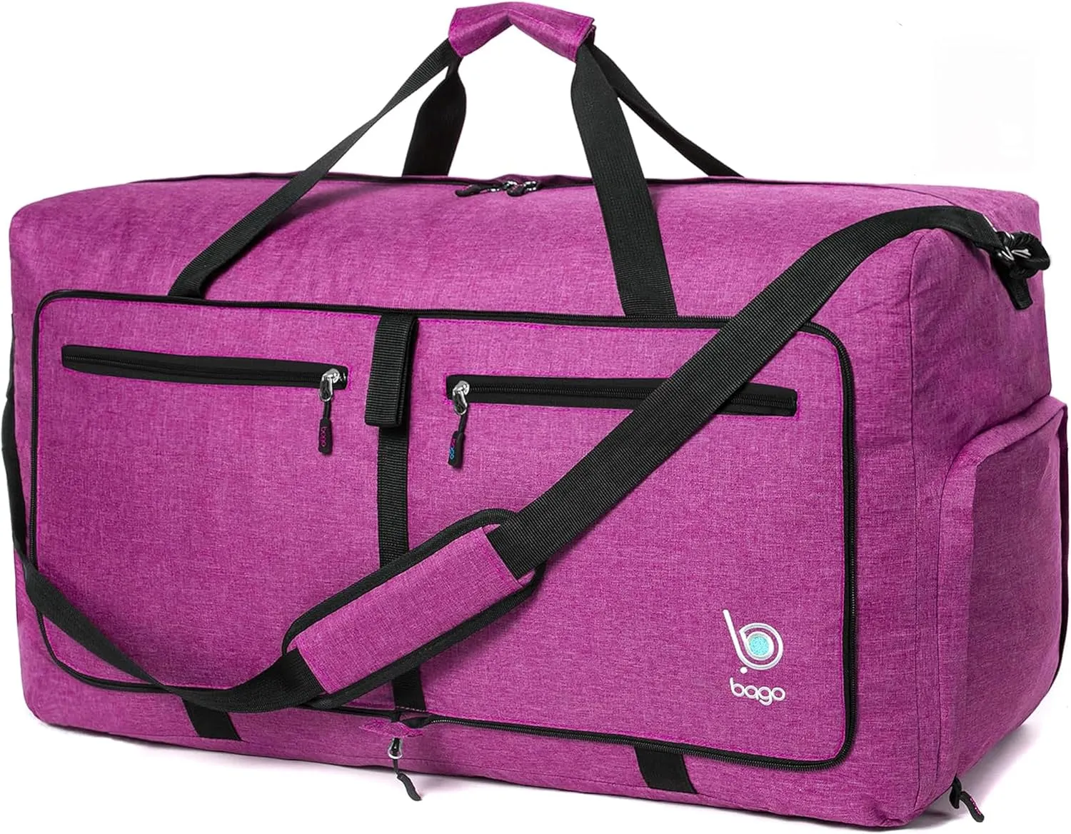 Bago Foldable Duffel Bags for Traveling Women & Men - 60L Medium Packable Duffle Bag for Travel with Shoe Compartment - Water Repellant, Heavy Duty, Lightweight Folding & Collapsible (SnowPink)