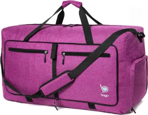 Bago Foldable Duffel Bags for Traveling Women & Men - 60L Medium Packable Duffle Bag for Travel with Shoe Compartment - Water Repellant, Heavy Duty, Lightweight Folding & Collapsible (SnowPink)