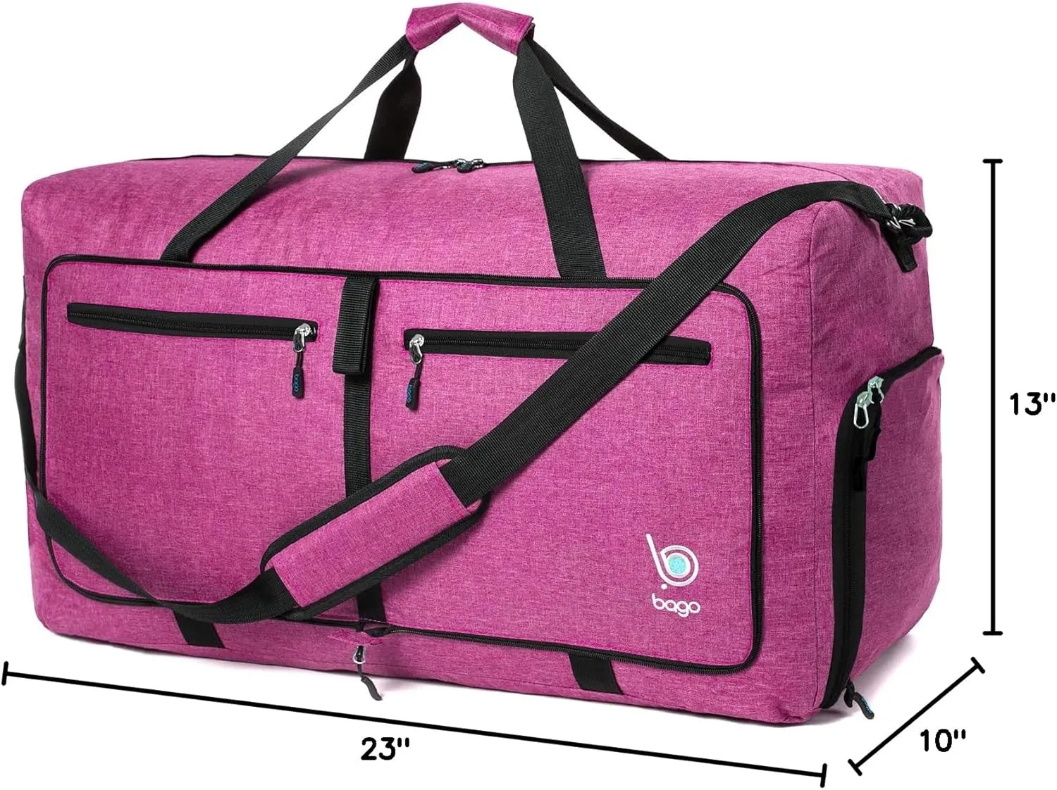Bago Foldable Duffel Bags for Traveling Women & Men - 60L Medium Packable Duffle Bag for Travel with Shoe Compartment - Water Repellant, Heavy Duty, Lightweight Folding & Collapsible (SnowPink)