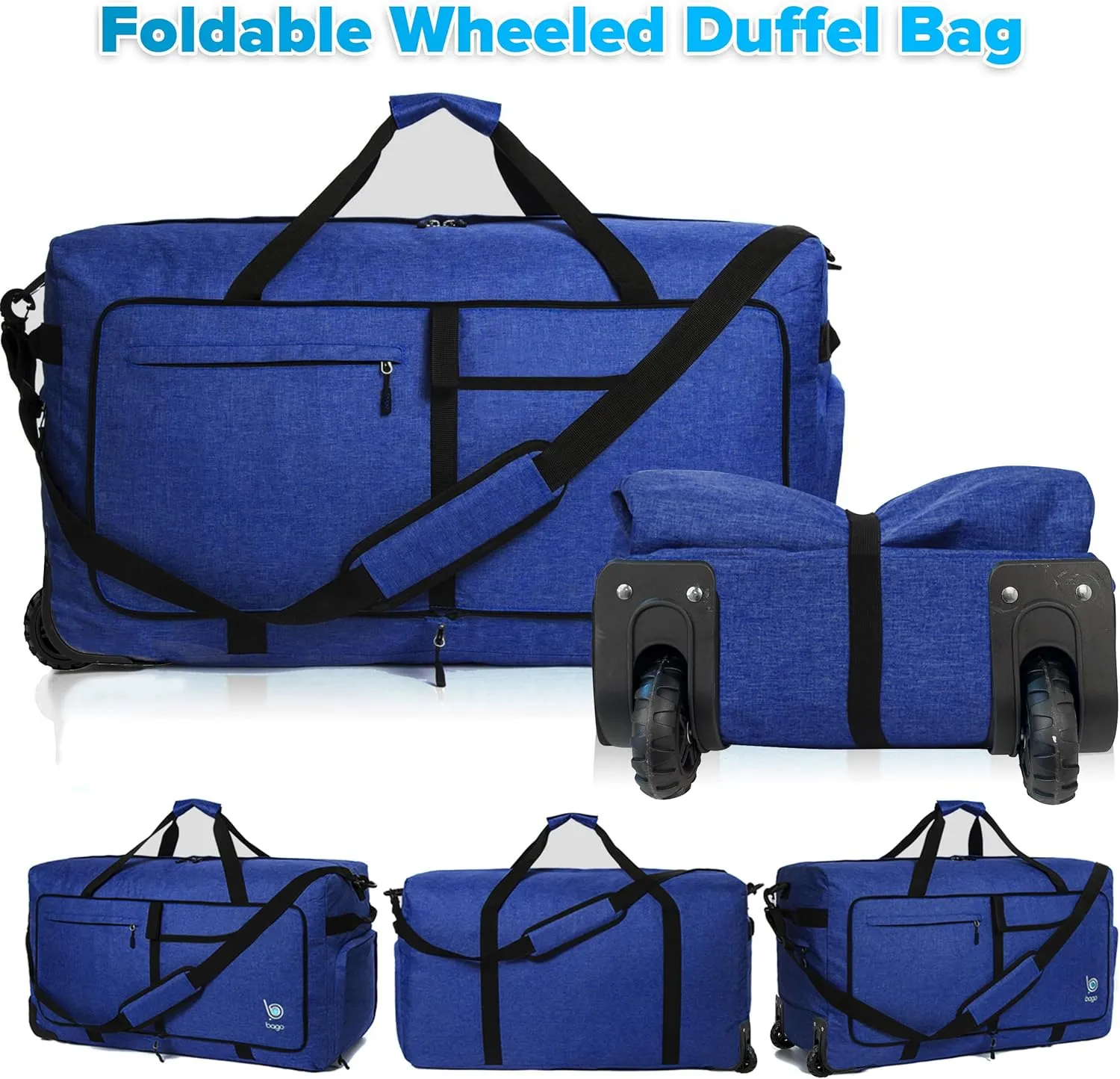 Bago Rolling Duffle Bag with Wheels - 30" 100L Foldable Weekender Bag, Waterproof Travel Duffel Bags, Heavy Duty lightWeight Duffle Bags for Traveling, Rolling Duffels with Wheels (SnowDepBlue)