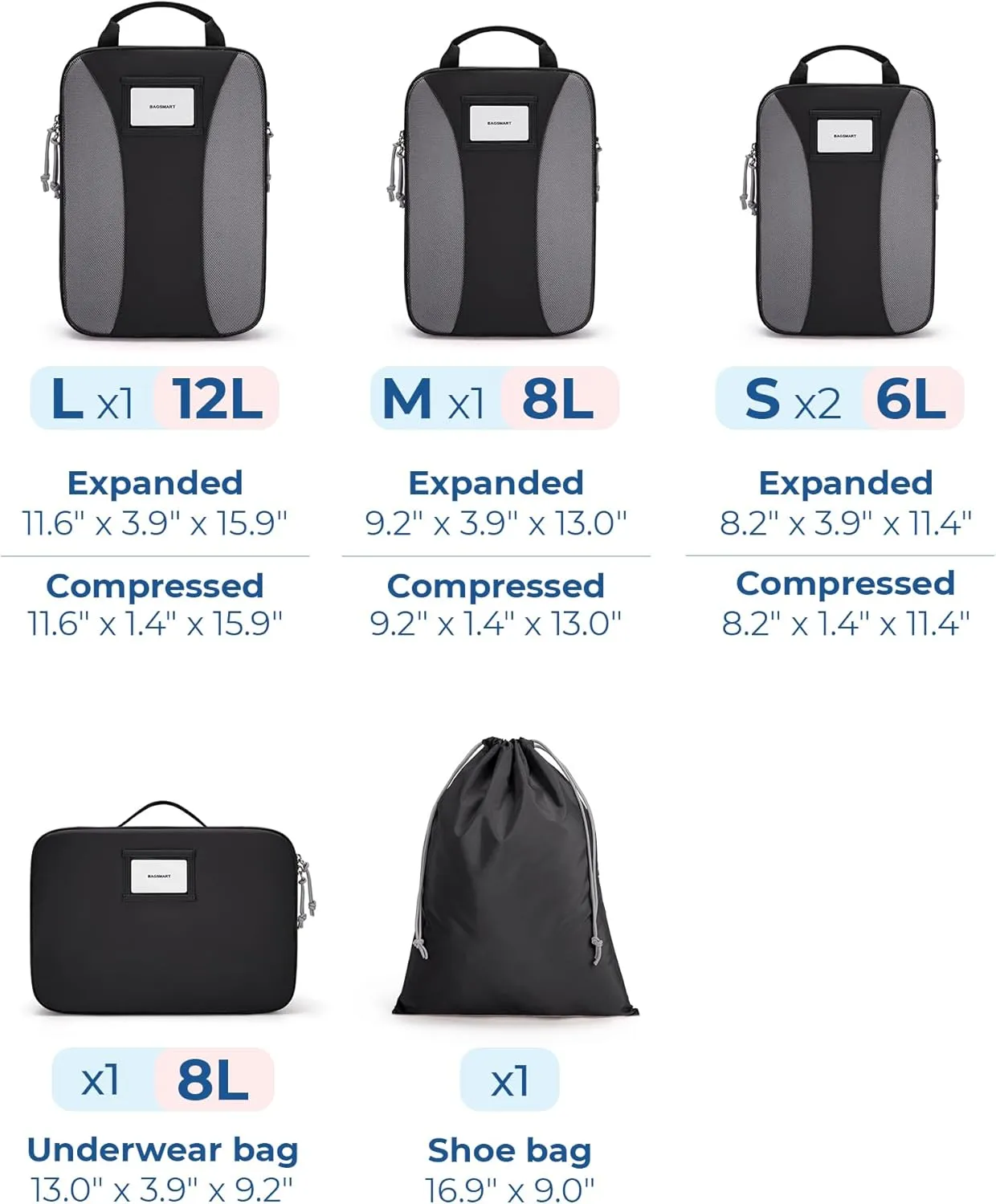 BAGSMART Compression Packing Cubes, 6 PCS Packing Cubes for Suitcases, Travel Bags Organizer for Luggage, Lightweight Packing Cube for Travel Essentials