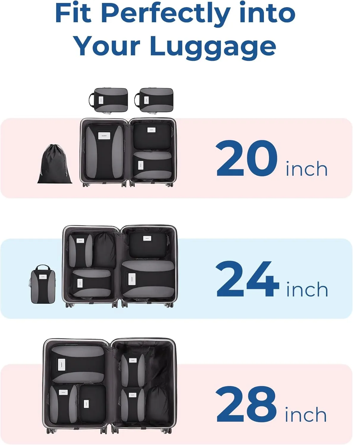 BAGSMART Compression Packing Cubes, 6 PCS Packing Cubes for Suitcases, Travel Bags Organizer for Luggage, Lightweight Packing Cube for Travel Essentials