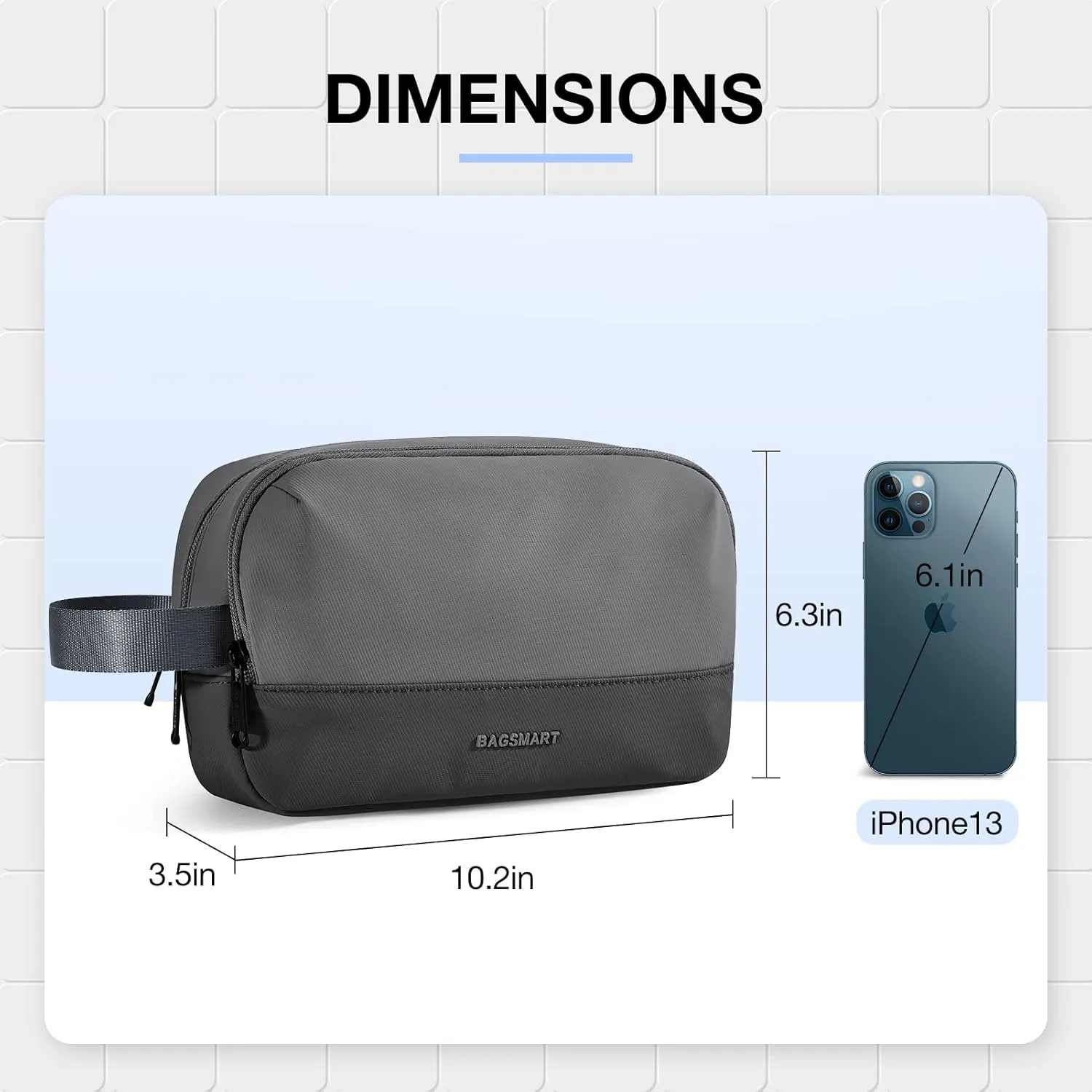 BAGSMART Travel Toiletry Bag for Men, Dopp Kit Water Resistant Shaving Bag for Toiletries Accessories, Black Grey-Medium