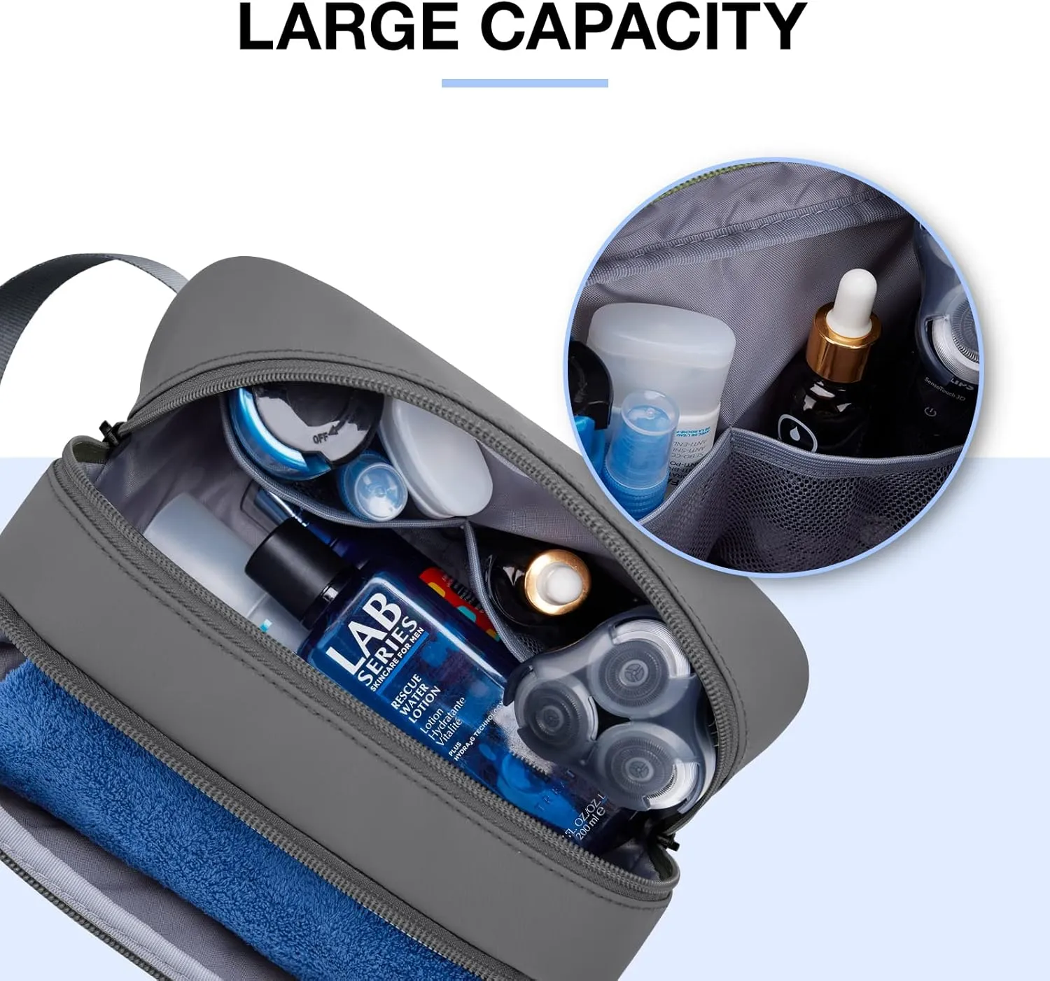 BAGSMART Travel Toiletry Bag for Men, Dopp Kit Water Resistant Shaving Bag for Toiletries Accessories, Black Grey-Medium
