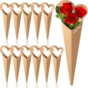 Bakbania Flower Bouquet Bags 20 Pcs Single Flower Paper Sleeves Love Floral Wrapping Gift Boxes 18.5x7.1 Inch Floral Gift Bags for Florist Packaging Supplies