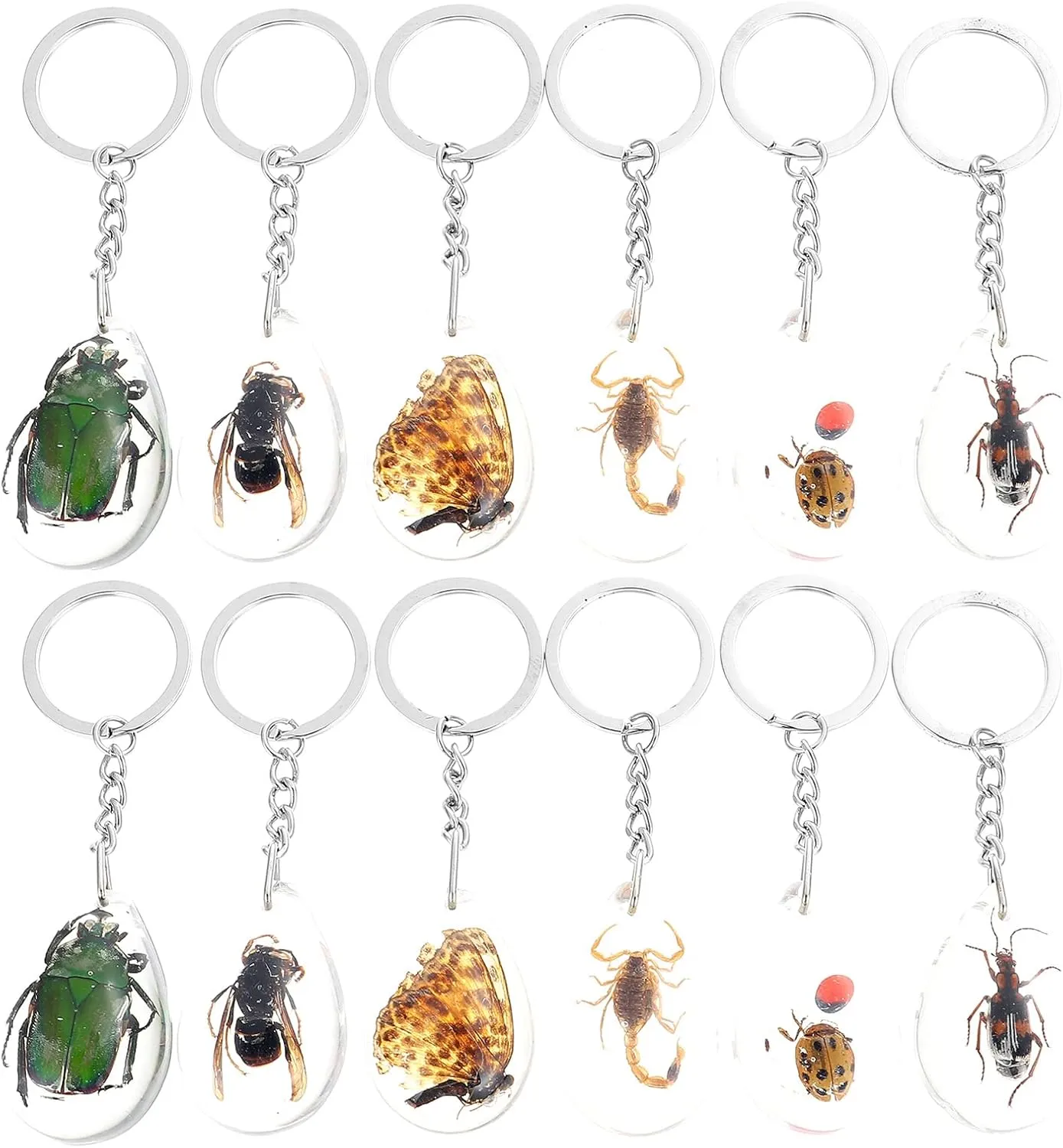 Balacoo Insect Amber Specimen Keychain - 12Pcs Creative Pendant, DIY Key Ring