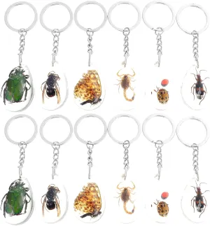 Balacoo Insect Amber Specimen Keychain - 12Pcs Creative Pendant, DIY Key Ring