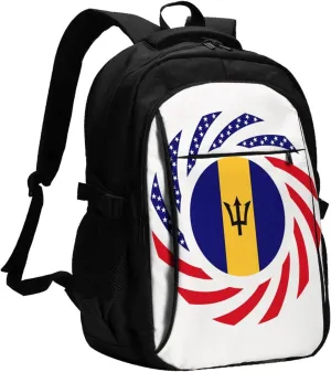 Barbadian American Flag Casual Travel Backpacks Hiking Camping Backpack Large Outdoor Sport Daypack Laptop Rucksack Climbing Working Bags with USB Port