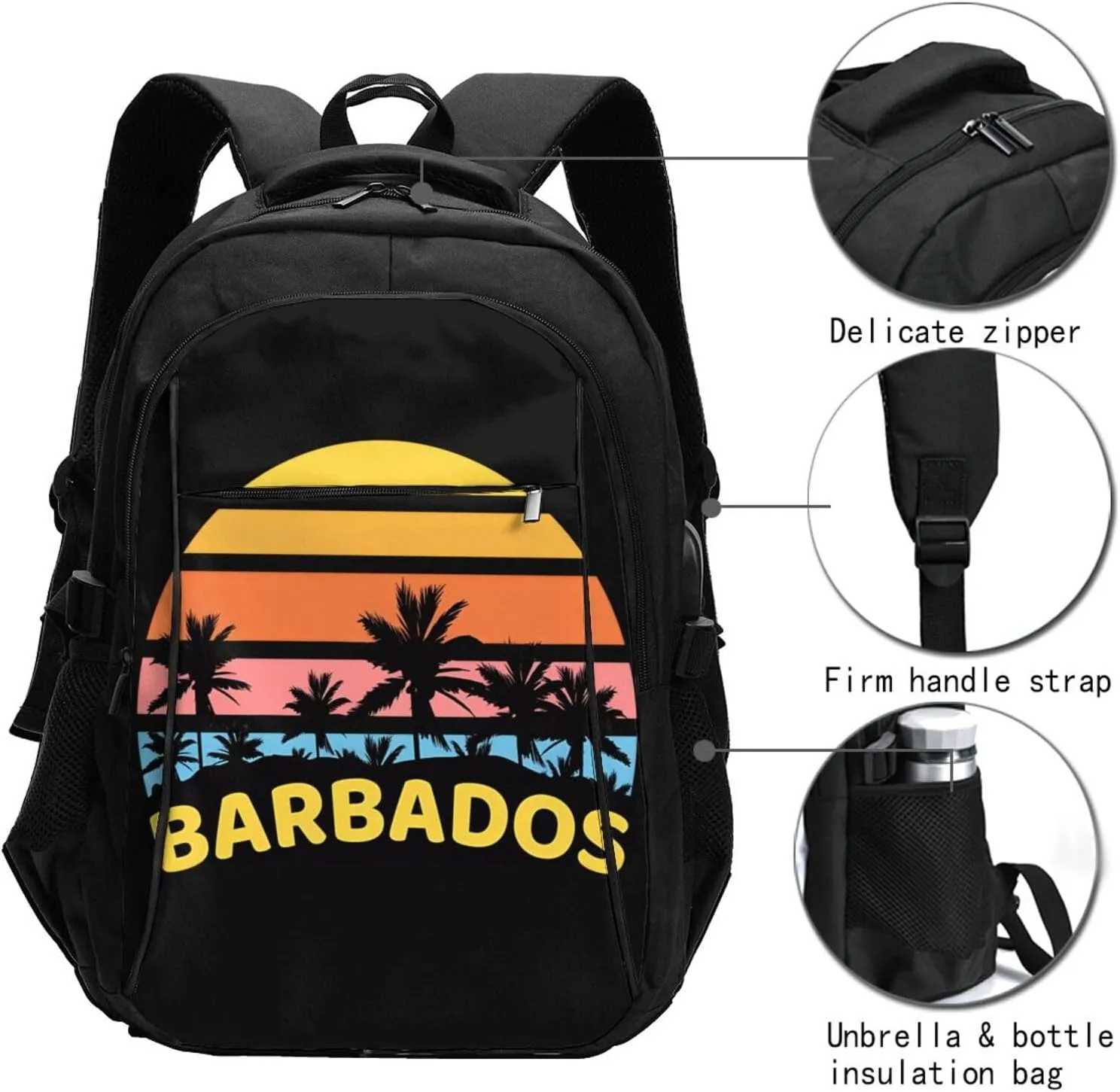 Barbados Waves Sun Holiday Casual Travel Backpacks Hiking Camping Backpack Large Outdoor Sport Daypack Laptop Rucksack Climbing Working Bags with USB Port