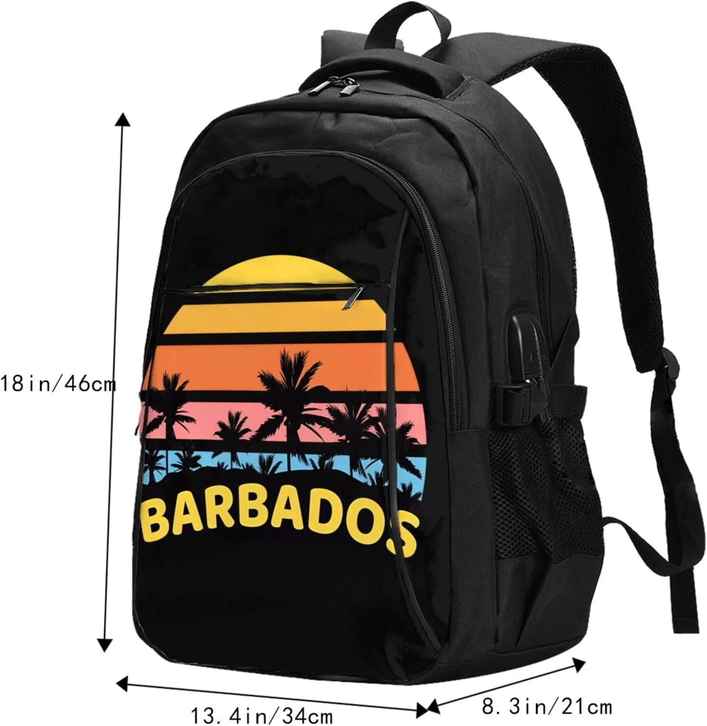 Barbados Waves Sun Holiday Casual Travel Backpacks Hiking Camping Backpack Large Outdoor Sport Daypack Laptop Rucksack Climbing Working Bags with USB Port