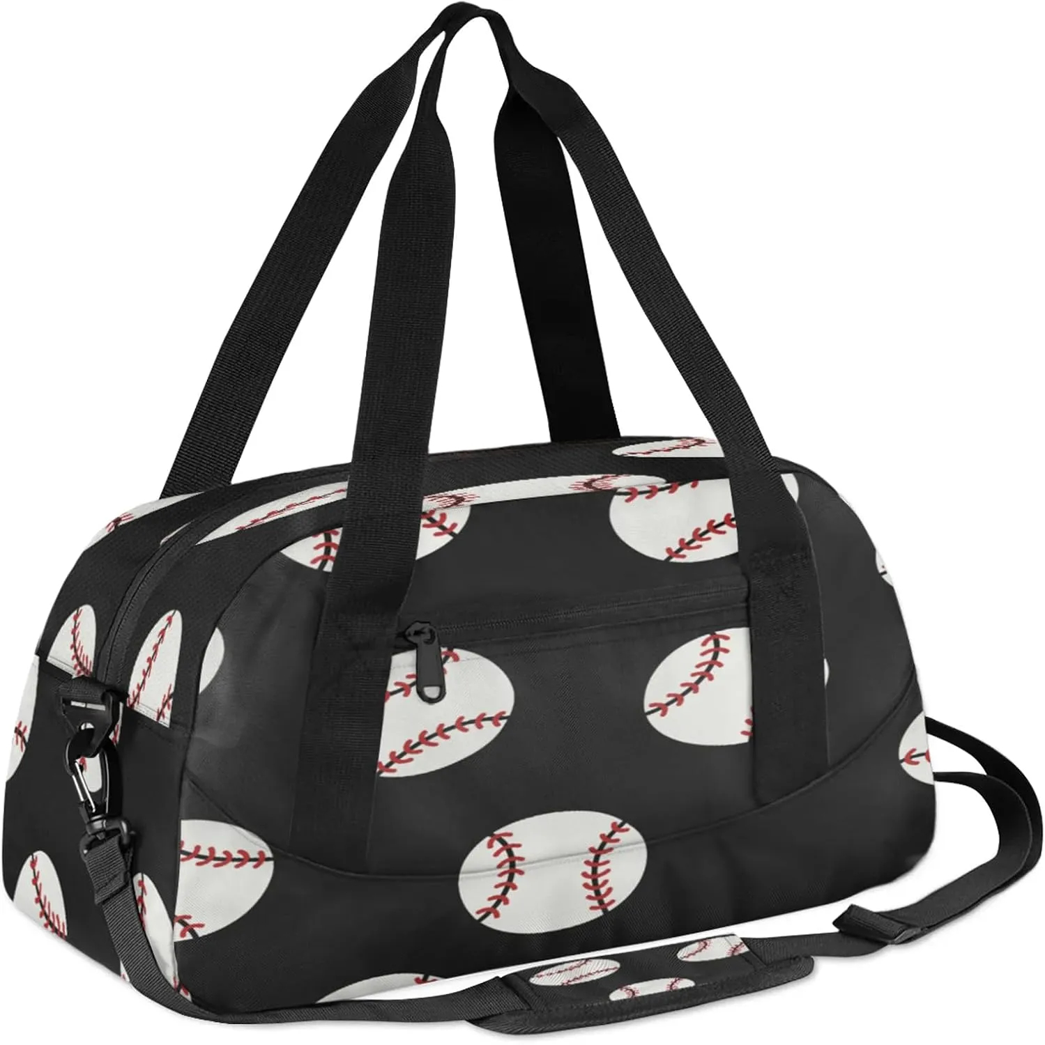 Baseball Ball Print Kids Duffel Bag Lightweight Waterproof Sports Gym Bag with Front Zipper Pocket Foldable Weekender Overnight Bag for School Practice Gymnastic Ballet