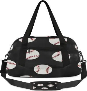 Baseball Ball Print Kids Duffel Bag Lightweight Waterproof Sports Gym Bag with Front Zipper Pocket Foldable Weekender Overnight Bag for School Practice Gymnastic Ballet