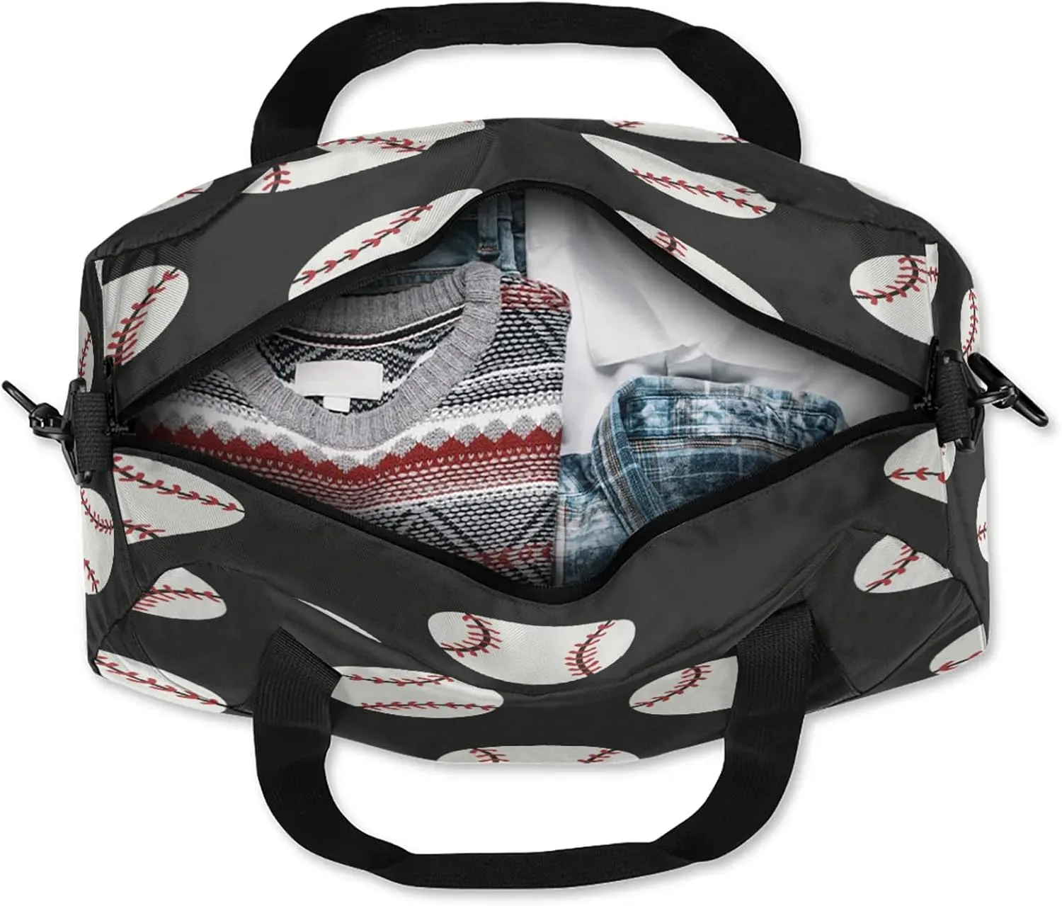 Baseball Ball Print Kids Duffel Bag Lightweight Waterproof Sports Gym Bag with Front Zipper Pocket Foldable Weekender Overnight Bag for School Practice Gymnastic Ballet