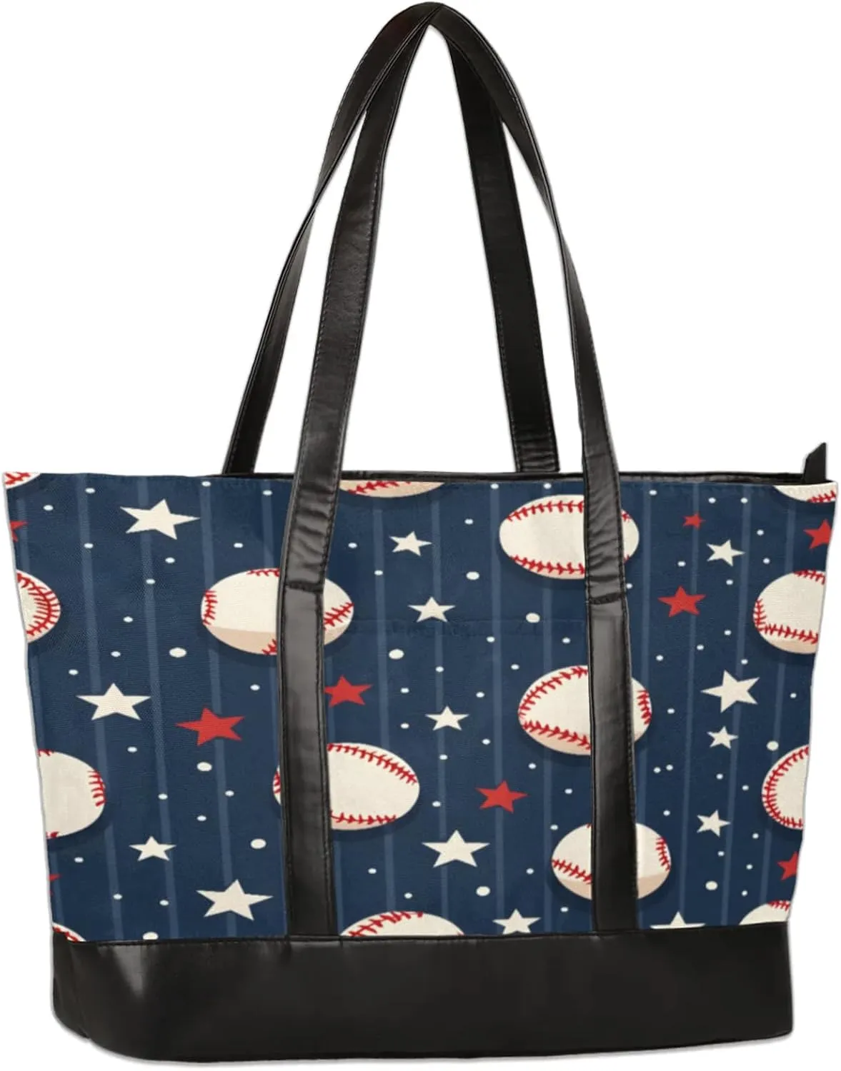 Baseball Striped Laptop Tote Bag for Women Lightweight Work Purse with Multiple Compartments Fits 13-15.6 Inch Laptop Tablet Shoulder Bag for Office Travel Daily Use