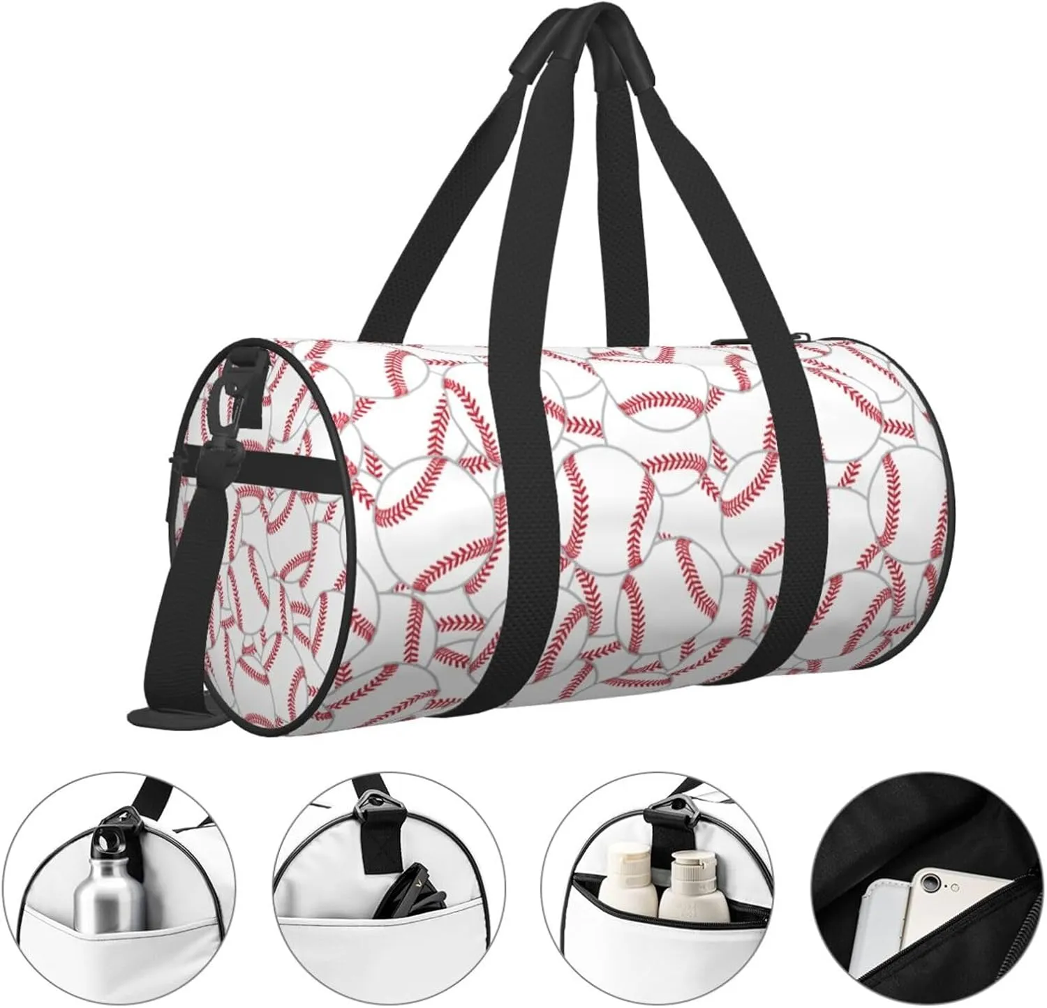 Baseball Texture Gym Duffle Bag Foldable Lightweight Carry On Weekender Travel Duffel Bags Sport Bags For Fitness Yoga Beach Swim Men Women