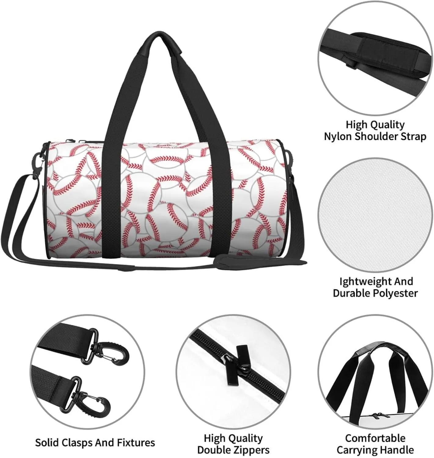 Baseball Texture Gym Duffle Bag Foldable Lightweight Carry On Weekender Travel Duffel Bags Sport Bags For Fitness Yoga Beach Swim Men Women