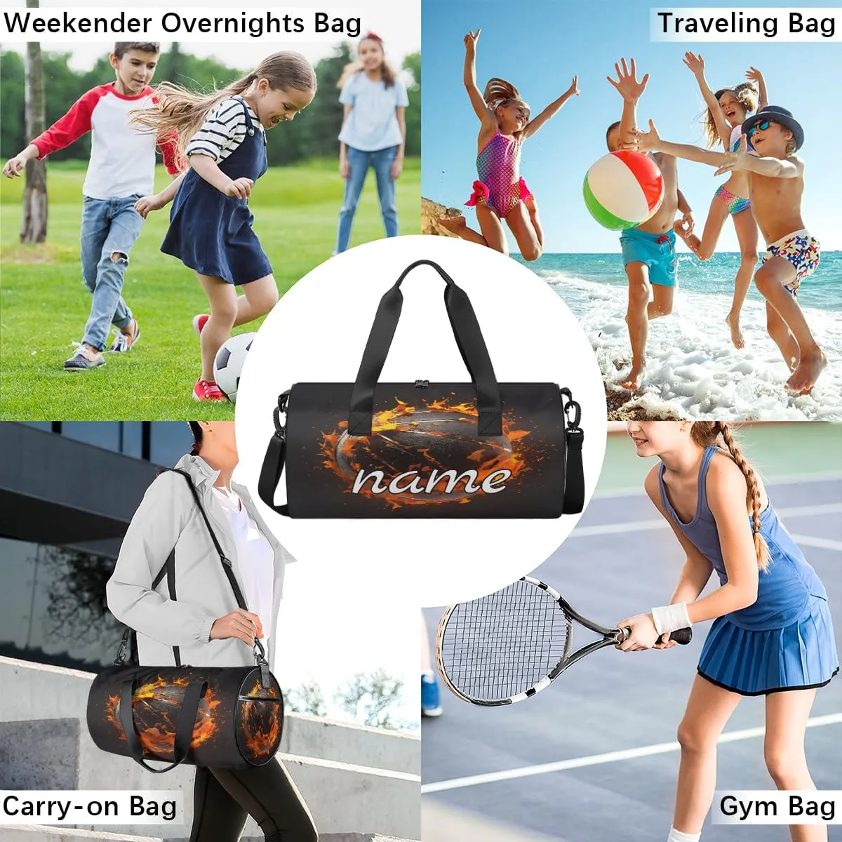 Basketball Fire Flame Custom Duffel Bags Weekender Bags Custom Sport Duffel Bag Carry on Overnight Weekender Bag