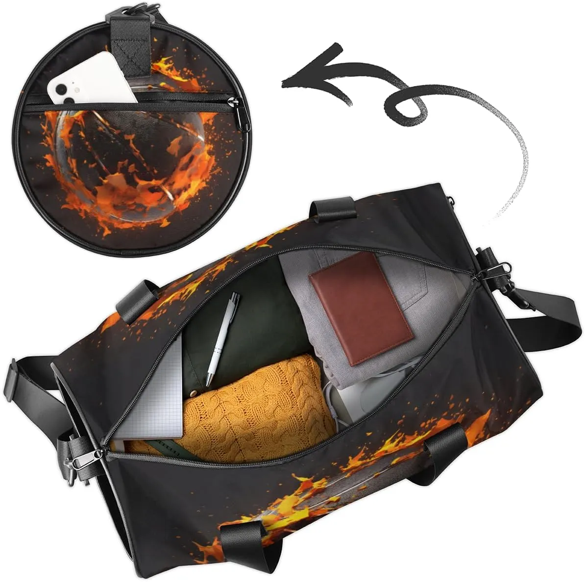 Basketball Fire Flame Custom Duffel Bags Weekender Bags Custom Sport Duffel Bag Carry on Overnight Weekender Bag