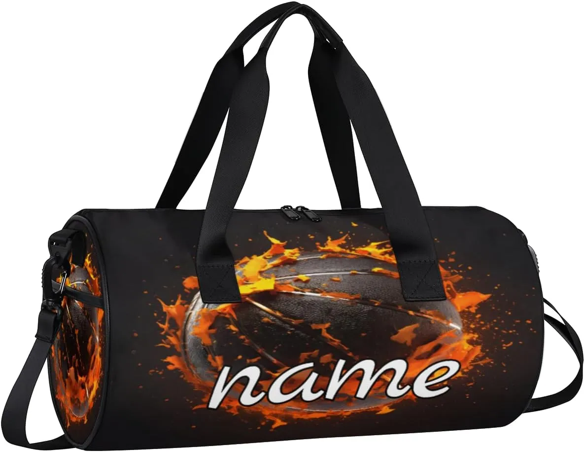 Basketball Fire Flame Custom Duffel Bags Weekender Bags Custom Sport Duffel Bag Carry on Overnight Weekender Bag