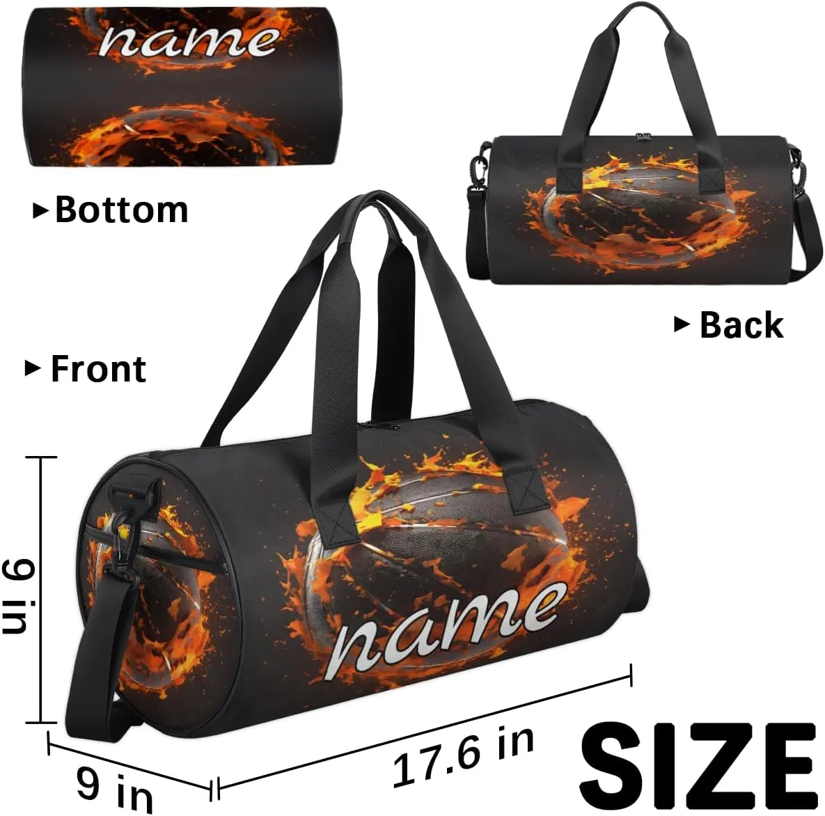 Basketball Fire Flame Custom Duffel Bags Weekender Bags Custom Sport Duffel Bag Carry on Overnight Weekender Bag