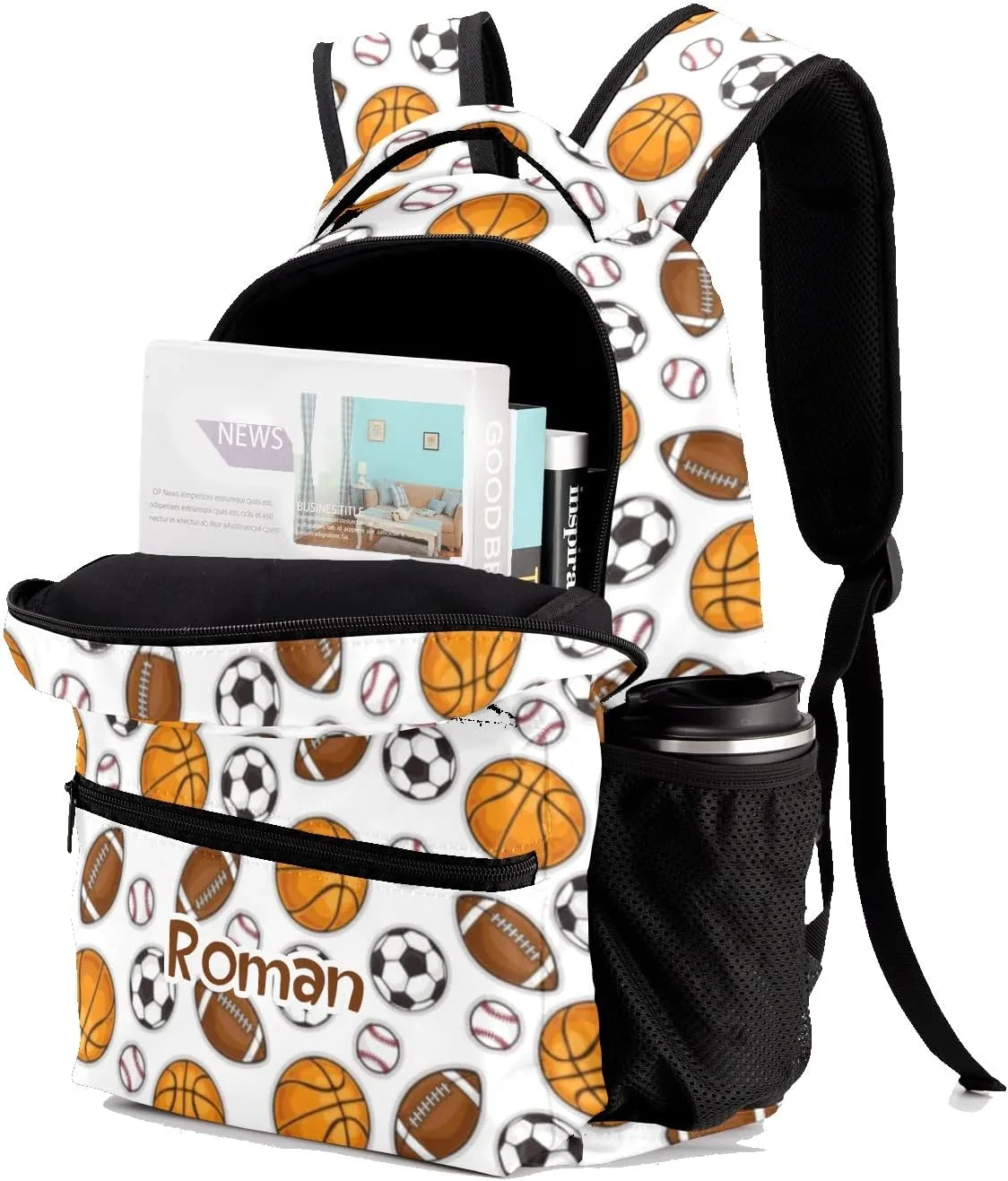 Basketball Soccer Personalized Kids School Backpack Custom for Boys Girls Primary Daypack School Bookbag Travel Bag
