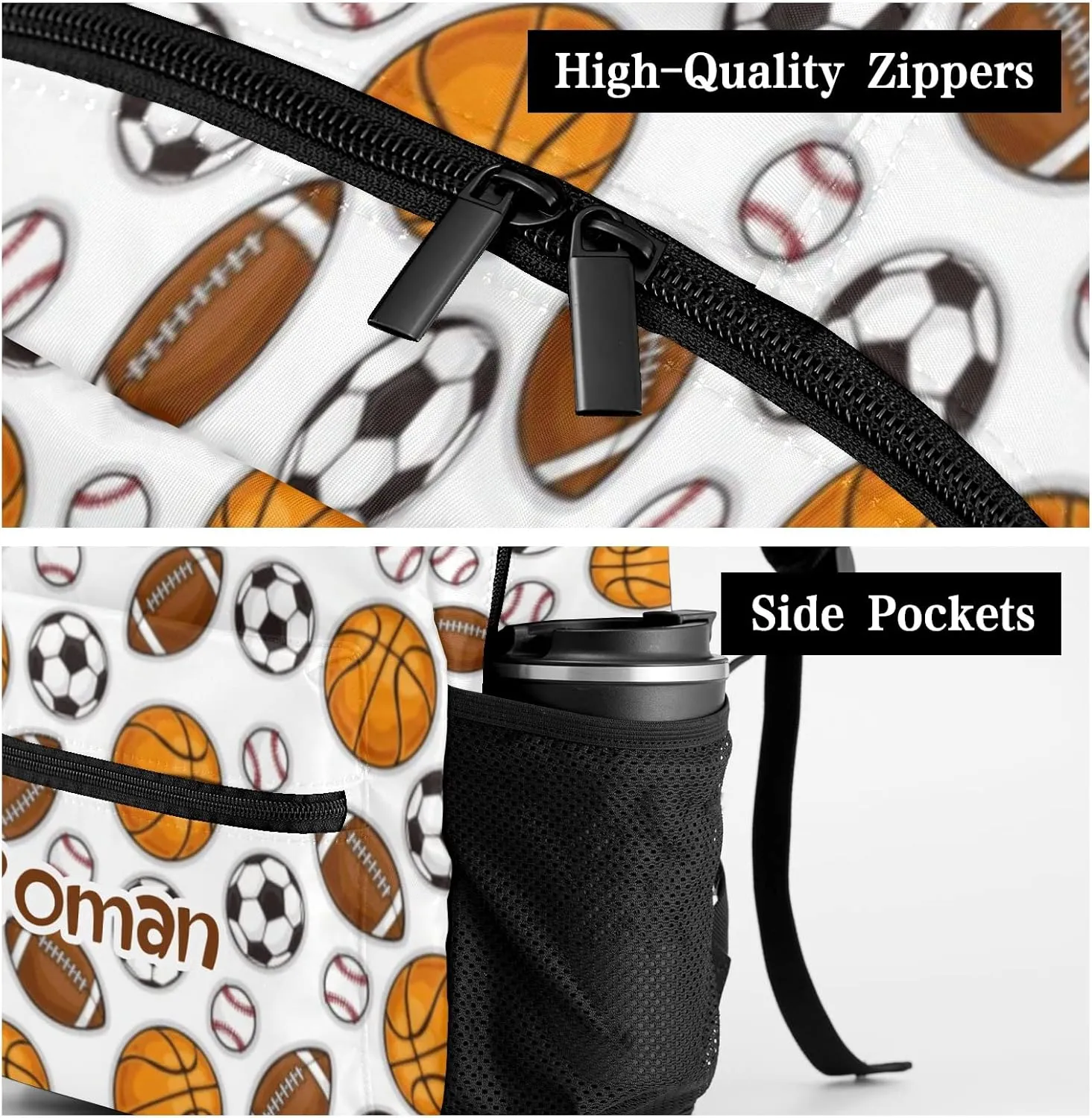 Basketball Soccer Personalized Kids School Backpack Custom for Boys Girls Primary Daypack School Bookbag Travel Bag