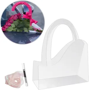 BBJ WRAPS Transparent Flower Bags For Bouquets PET Floral Gift Bags With Handle Florist Supplies Packaging For Flower Shops On Valentine's Day, Wedding, Mother's Day,10 Sets (Heart)