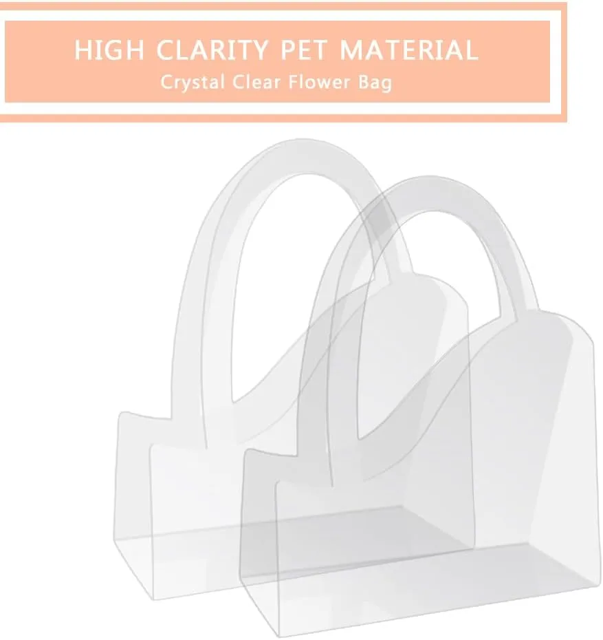 BBJ WRAPS Transparent Flower Bags For Bouquets PET Floral Gift Bags With Handle Florist Supplies Packaging For Flower Shops On Valentine's Day, Wedding, Mother's Day,10 Sets (Heart)