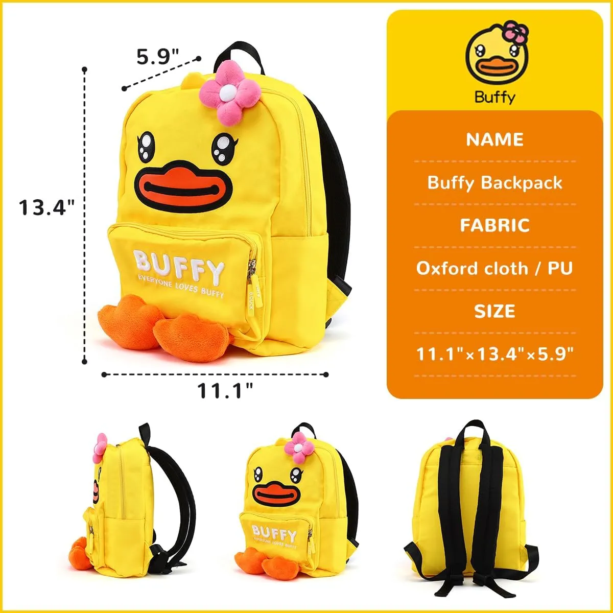 B.Duck Kids Backpacks Cartoon Yellow Duck Bookbags Preschool Lightweight School Backpack for Primary