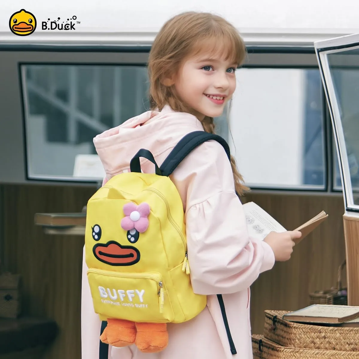 B.Duck Kids Backpacks Cartoon Yellow Duck Bookbags Preschool Lightweight School Backpack for Primary