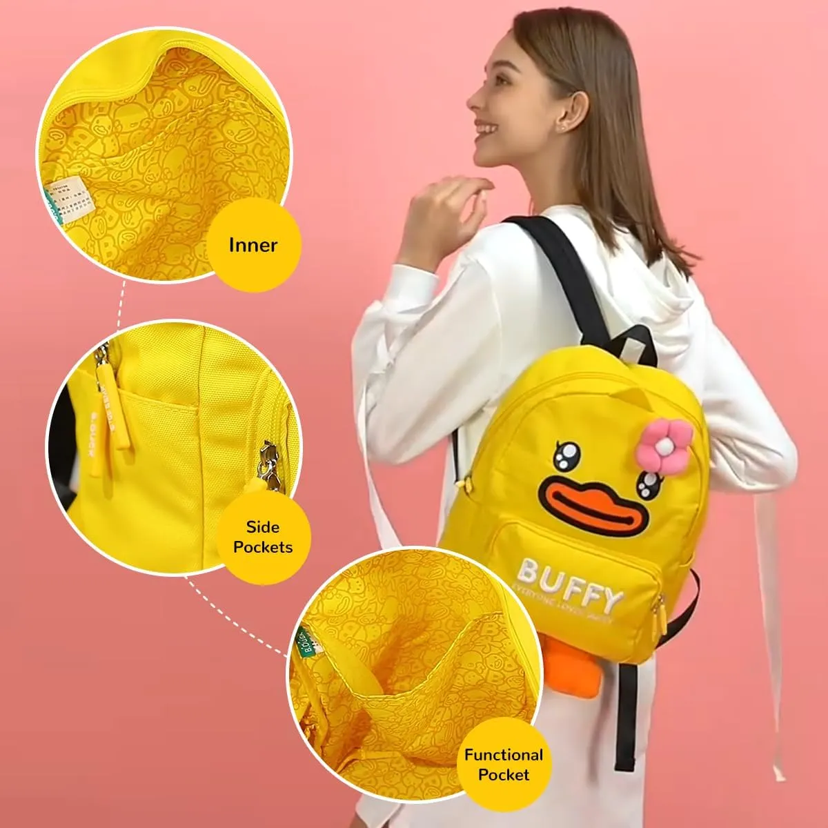 B.Duck Kids Backpacks Cartoon Yellow Duck Bookbags Preschool Lightweight School Backpack for Primary