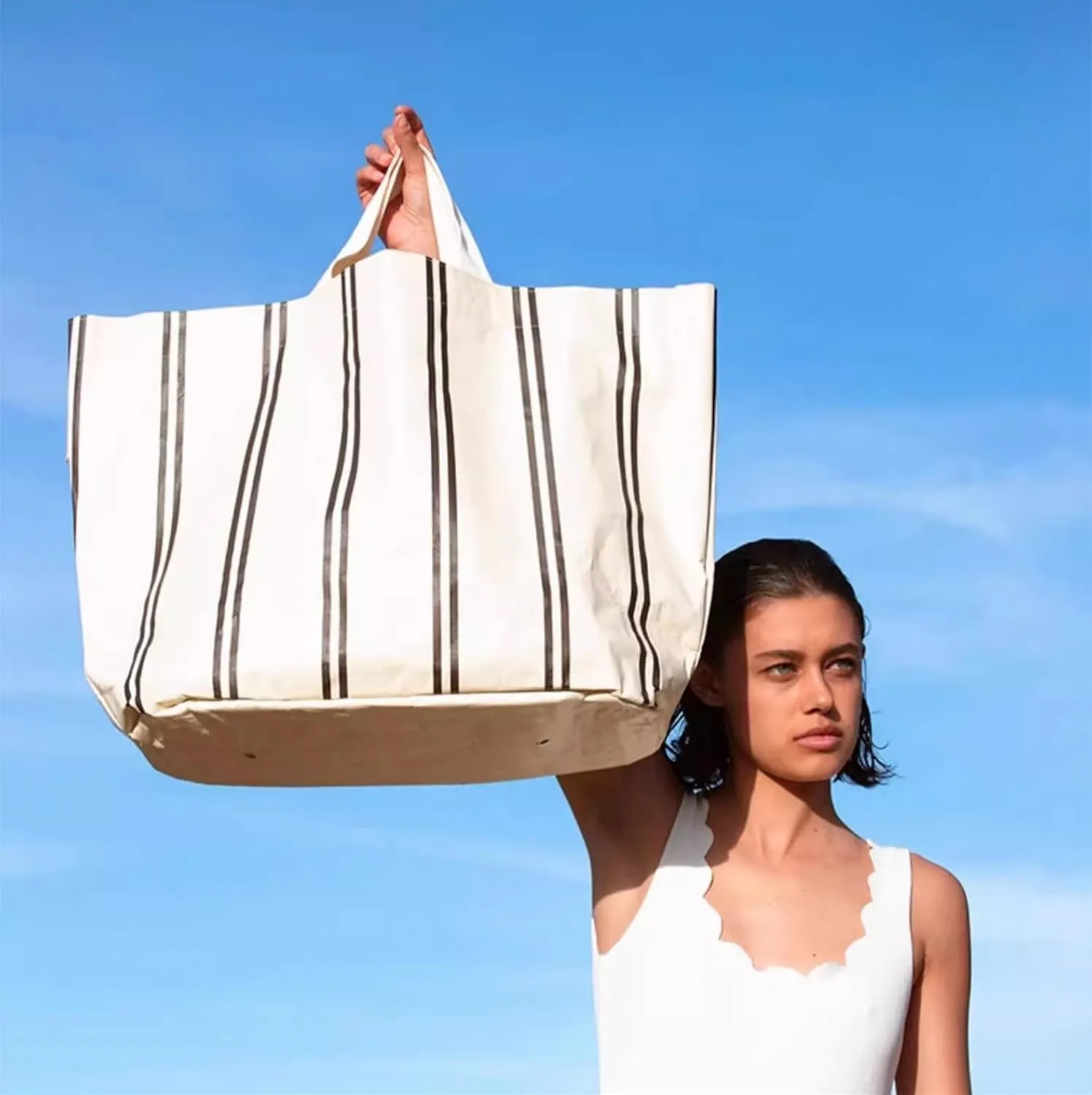 Beach Bags-Women's Summer Large Waterproof Beach Handbag Striped Canvas Tote Bag