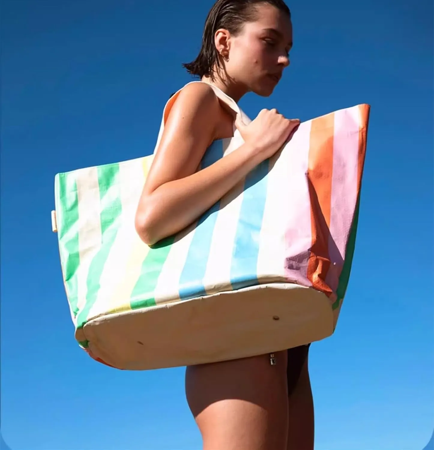 Beach Bags-Women's Summer Large Waterproof Beach Handbag Striped Canvas Tote Bag