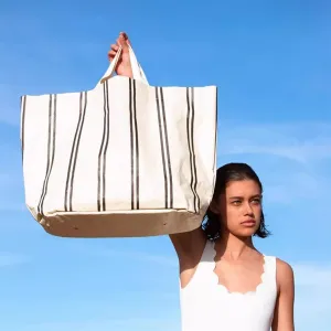 Beach Bags-Women's Summer Large Waterproof Beach Handbag Striped Canvas Tote Bag