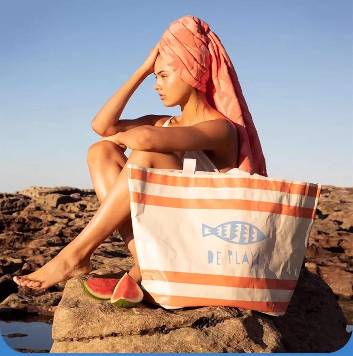 Beach Bags-Women's Summer Large Waterproof Beach Handbag Striped Canvas Tote Bag