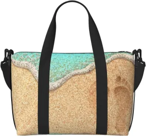 Beach Footprint Travel Bag Weekender Bags for Women Men Carry on Overnight Bag Tote Bag Yoga Gym Bag With Adjustable Straps for Gym, Work, Personal Items