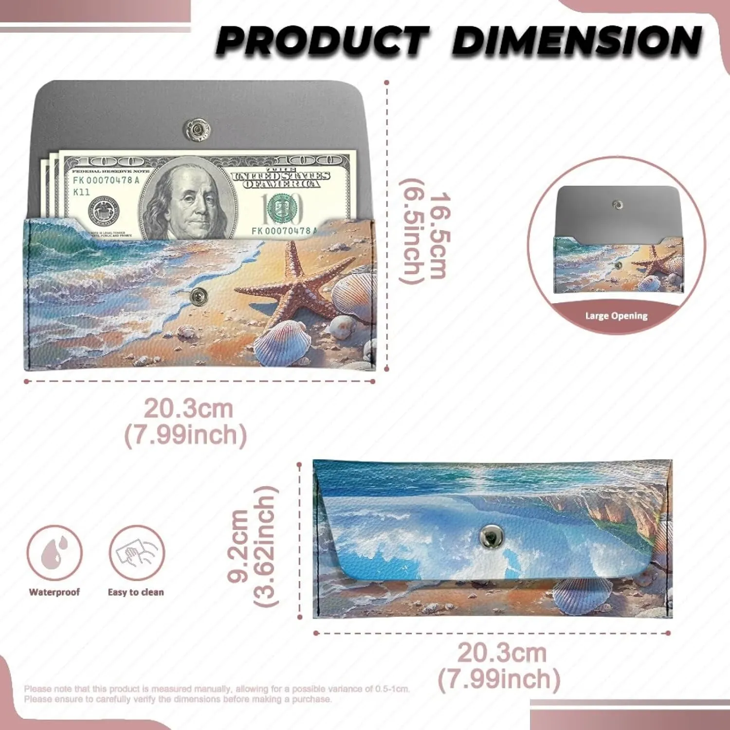 Beach Stylish PU Leather Billfold Wallet for Women Men Travel Wallet Long Coin Purse Clutch Bag Slim Long Billfold Clutch Wallets Case Portable Travel Bag