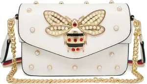 Beatfull Designer Bee Purse Fashion Crossbody Bags with Pearl for Women Pu Leather Shoulder Clutch Handbags