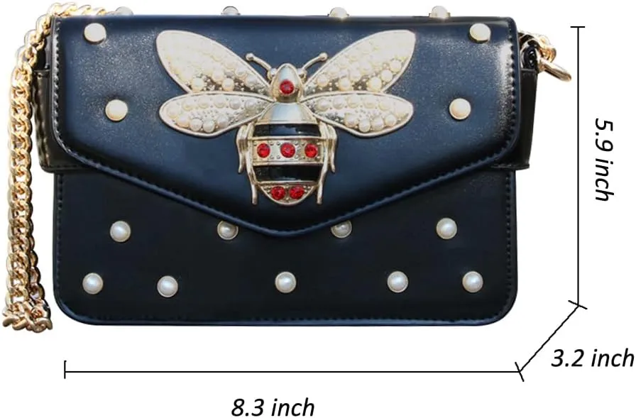 Beatfull Designer Bee Purse Fashion Crossbody Bags with Pearl for Women Pu Leather Shoulder Clutch Handbags