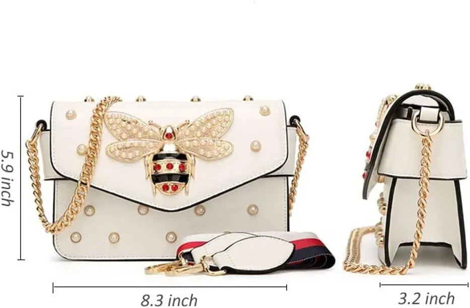 Beatfull Designer Bee Purse Fashion Crossbody Bags with Pearl for Women Pu Leather Shoulder Clutch Handbags