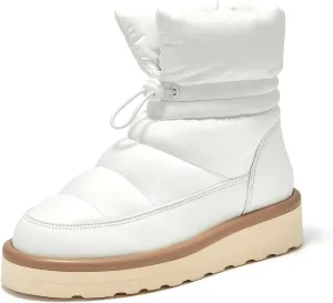BEAU TODAY Snow Boots for Women, Platform Anti-Slip Winter Ankle Booties,Comfort Wool Round Toe Women Boots, Warm Fur Iining Outdoor Walking Shoes White US 9