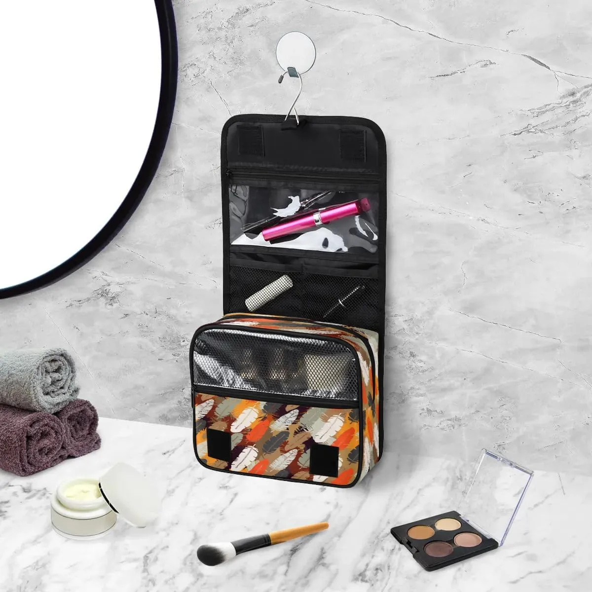 Beautiful Feathers Hanging Toiletry Bag Waterproof Makeup Cosmetic Bag Travel Bag Organizer for Accessories Shampoo Full Sized Container Travel-Essentials Toiletry Bag