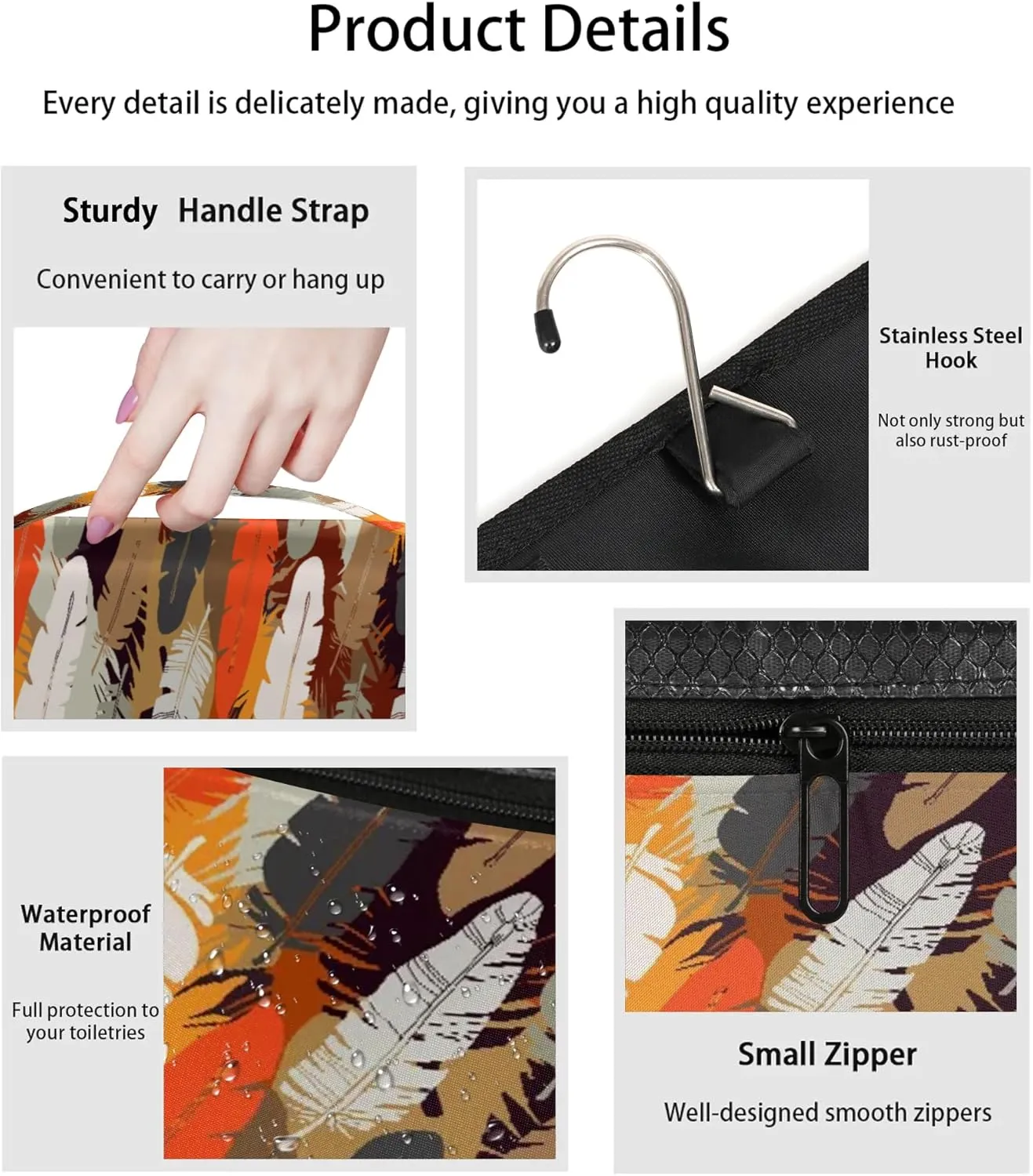 Beautiful Feathers Hanging Toiletry Bag Waterproof Makeup Cosmetic Bag Travel Bag Organizer for Accessories Shampoo Full Sized Container Travel-Essentials Toiletry Bag