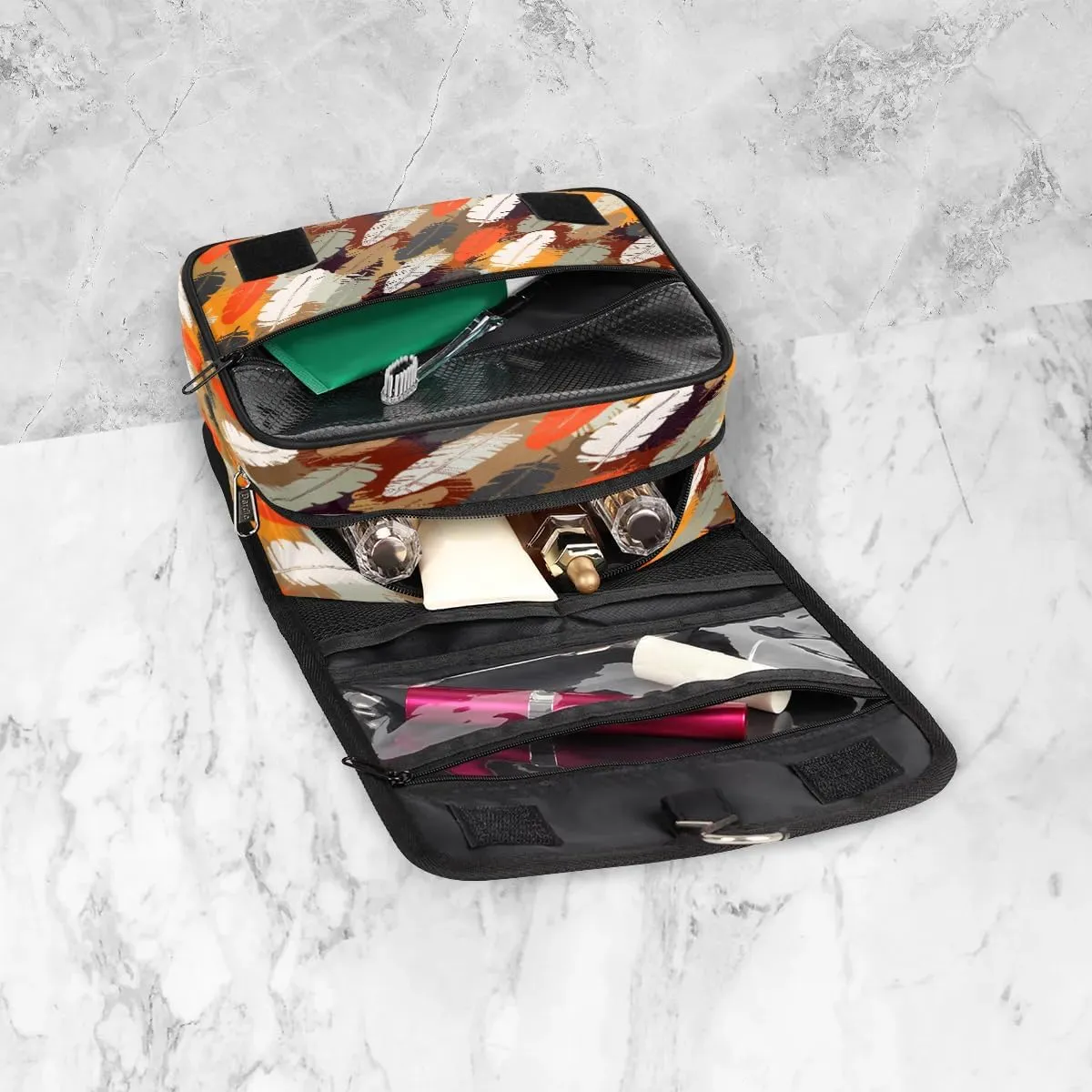 Beautiful Feathers Hanging Toiletry Bag Waterproof Makeup Cosmetic Bag Travel Bag Organizer for Accessories Shampoo Full Sized Container Travel-Essentials Toiletry Bag