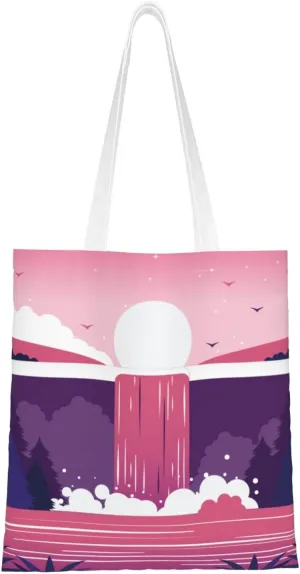 Beautiful Scenic Waterfall Landscape Picture Tote Bag for Women Canvas Shopping Bags Reusable Large Capacity Casual Shoulder Handbags Grocery Bags DIY Gift Bags
